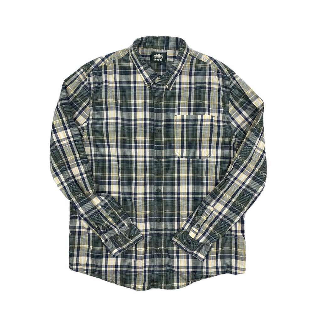 Roots Mens Long Sleeve Single Pocket Plaid Button Down Casual Shirt Size XL